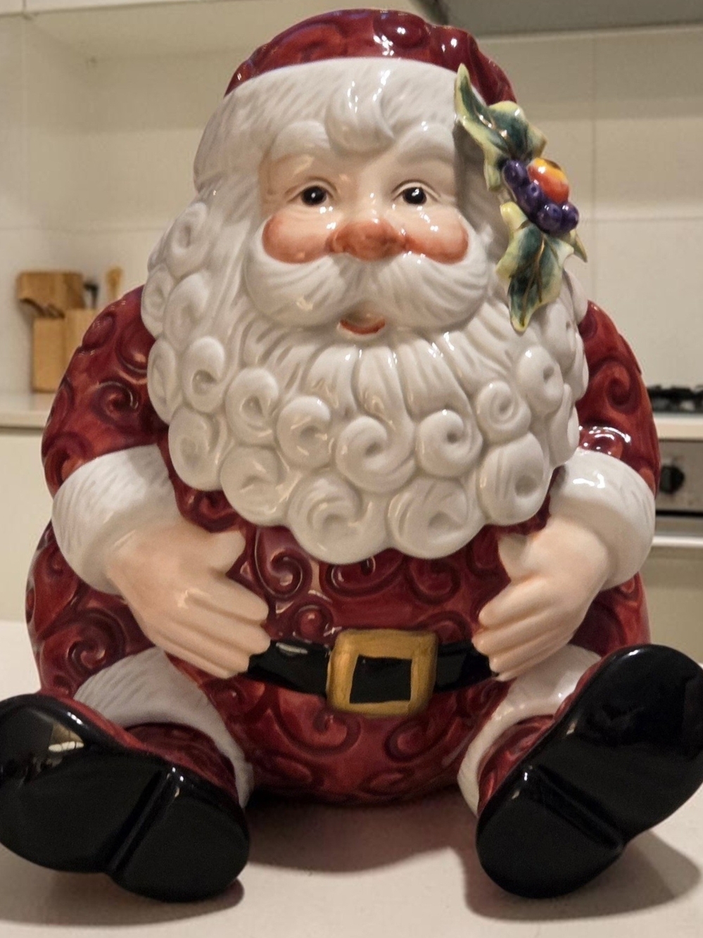 Fitz and Floyd Red and White Ceramic Santa Candy Dish
